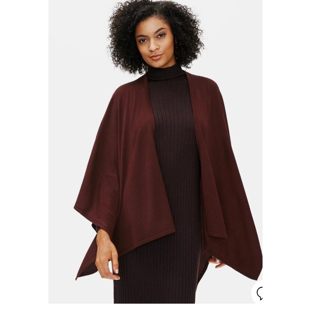 Eileen Fisher Fine Silk Cashmere Serape Brown OS Poncho Shawl Wrap Old Money